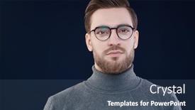  Presentation with glasses - PPT theme featuring portrait-of-a-handsome-businessman background and a ocean colored foreground
