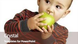  Presentation with green apple - Beautiful PPT theme featuring portrait of a handsome kid biting a green apple over white background backdrop and a tawny brown colored foreground