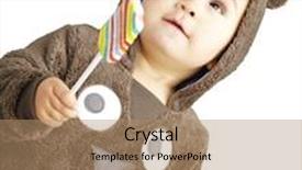  Presentation with brown bear - Presentation having portrait of a handsome kid wearing a brown bear sweatshirt holding candy background and a coral colored foreground