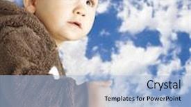  Presentation with brown bear - Slides having children looking up heaven - portrait of a handsome kid background and a light blue colored foreground