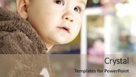  Presentation with brown bear - Presentation theme with portrait of a handsome kid wearing a brown bear sweatshirt and l background and a coral colored foreground