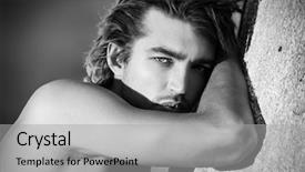  Presentation with certificate model - Slide deck enhanced with portrait of a handsome male background and a  colored foreground