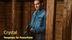  Presentation with denim - Audience pleasing theme consisting of portrait-of-a-handsome-man backdrop and a wine colored foreground