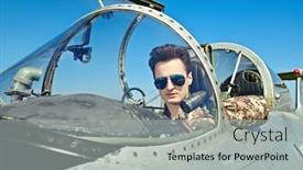  Presentation with fighter jet - PPT theme enhanced with portrait-of-a-handsome-man background and a light gray colored foreground