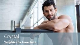 Presentation with parallel - Beautiful PPT layouts featuring portrait of a handsome man resting near parallel bars in fitness gym and looking at camera backdrop and a seafoam green colored foreground