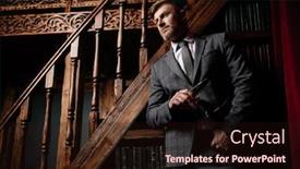  Presentation with formal - Presentation design consisting of portrait of a handsome mature man in a formal costume posing near the stairs men's beauty fashion background and a wine colored foreground