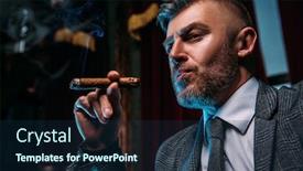 Presentation with cigar - Presentation theme enhanced with portrait-of-a-handsome-mature background and a navy blue colored foreground