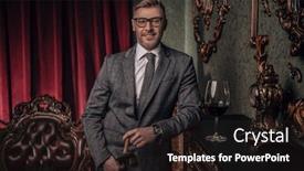  Presentation with formal - Presentation theme having portrait-of-a-handsome-mature background and a wine colored foreground