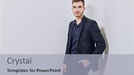  Presentation with space suit - Cool new slide deck with portrait-of-a-handsome-mature backdrop and a light gray colored foreground