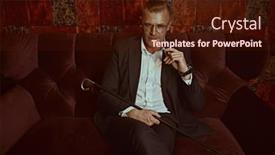  Presentation with rich man - Audience pleasing presentation design consisting of portrait-of-a-handsome-middle backdrop and a wine colored foreground