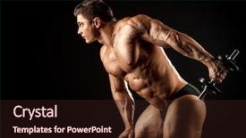  Presentation with muscular dystrophy name - Cool new slide set with portrait of a handsome muscular bodybuilder posing with dumbbells over black background backdrop and a wine colored foreground