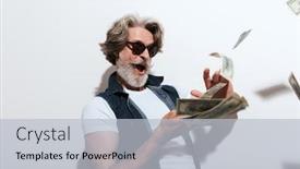  Presentation with rich man - Presentation theme with portrait-of-a-handsome-stylish background and a light blue colored foreground