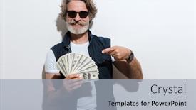  Presentation with rich man - Audience pleasing presentation theme consisting of portrait-of-a-handsome-stylish backdrop and a light gray colored foreground