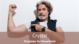  Presentation with flexing - PPT theme enhanced with portrait-of-a-handsome-stylish background and a coral colored foreground