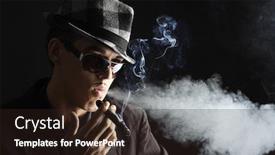  Presentation with cigar - Amazing theme having portrait of a handsome young man in elegant suit smoking a cigar backdrop and a wine colored foreground