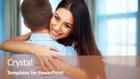  Presentation with health and happiness - Presentation theme having portrait of a happiness woman hugging his boyfriend at home background and a coral colored foreground
