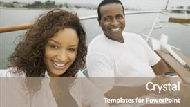  Presentation with yacht - Slide deck enhanced with portrait of a happy african american couple enjoy sailing on the yacht background and a coral colored foreground