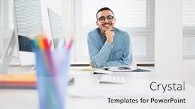  Presentation with arab - Audience pleasing PPT theme consisting of portrait-of-a-happy-arab backdrop and a sky blue colored foreground