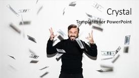  Presentation with raining money falling - PPT theme having portrait of a happy bearded background and a white colored foreground