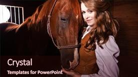  Presentation with cowgirl - Beautiful theme featuring portrait of a happy beautiful caucasian cowgirl with a horse backdrop and a wine colored foreground