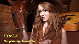  Presentation with cowgirl - Colorful slide deck enhanced with portrait of a happy beautiful caucasian cowgirl with a horse backdrop and a tawny brown colored foreground