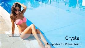  Presentation with swim - Cool new slides with a happy charming woman backdrop and a arctic colored foreground