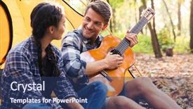  Presentation with guitar - Colorful slide set enhanced with portrait of a happy couple sitting with guitar in the forest backdrop and a ocean colored foreground