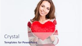  Presentation with cute - PPT layouts consisting of portrait of a happy cute woman holding red heart isolated on a white background background and a sky blue colored foreground