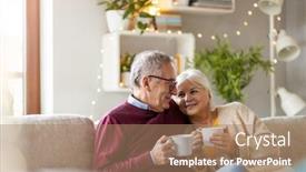  Presentation with elderly home - Slide set consisting of portrait-of-a-happy-elderly background and a coral colored foreground