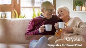  Presentation with elderly home - Beautiful slides featuring portrait-of-a-happy-elderly backdrop and a violet colored foreground