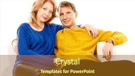  Presentation with elderly - Cool new slide set with portrait of a happy elderly couple sitting on sofa and smiling at camera backdrop and a gold colored foreground