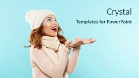  Presentation with snowflakes - Audience pleasing PPT theme consisting of excited girl dressed in winter backdrop and a cool aqua colored foreground