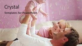 Presentation with happy baby - Theme having portrait of a happy family with their baby daughter background and a soft green colored foreground