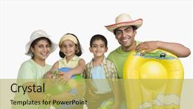  Presentation with free family - Audience pleasing presentation theme consisting of portrait of a happy family backdrop and a yellow colored foreground