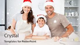  Presentation with cookies christmas - Beautiful presentation featuring portrait of a happy family preparing christmas cookies against snow backdrop and a lemonade colored foreground