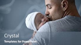  Presentation with happy baby - Audience pleasing presentation design consisting of portrait-of-a-happy-father backdrop and a gray colored foreground