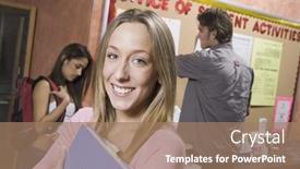  Presentation with college - Presentation theme enhanced with portrait-of-a-happy-female background and a coral colored foreground