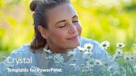  Presentation with elementary school female career day - PPT theme featuring portrait-of-a-happy-female background and a teal colored foreground