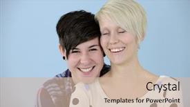  Presentation with blue wave crystal - Colorful theme enhanced with portrait of a happy lesbian backdrop and a soft green colored foreground