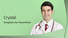  Presentation with lab coat - Audience pleasing slides consisting of portrait of a happy male doctor in lab coat over green background backdrop and a mint green colored foreground