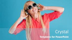  Presentation with blue music - Colorful slide set enhanced with portrait-of-a-happy-pretty backdrop and a teal colored foreground