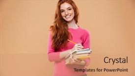  Presentation with pretty girl - Amazing PPT layouts having portrait of a happy pretty backdrop and a coral colored foreground