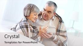  Presentation with senior couple - Amazing presentation theme having portrait of a happy senior couple wrapped in plaid sitting at home backdrop and a coral colored foreground