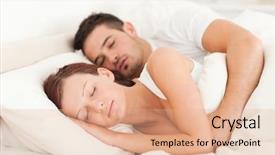  Presentation with portrait of a sleeping sloth - Presentation theme enhanced with portrait of a happy sleeping couple in their bedroom background and a coral colored foreground