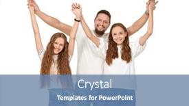  Presentation with portrait happy family smiling - Presentation design enhanced with portrait-of-a-happy-smiling background and a teal colored foreground