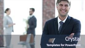  Presentation with successful - Colorful PPT theme enhanced with portrait of a happy successful backdrop and a  colored foreground