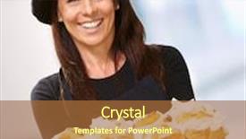  Presentation with cupcake - Presentation design consisting of portrait of a happy woman while holding cupcake indoor background and a red colored foreground