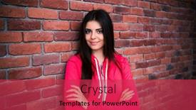  Presentation with red brick wall - Presentation theme with portrait of a happy woman with arms folded standing over brick wall looking at camera wearing in red sportive jacket background and a red colored foreground