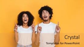  Presentation with international space station over - Colorful presentation enhanced with portrait of a happy young backdrop and a yellow colored foreground