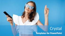  Presentation with blue music - PPT theme consisting of phone isolated over blue background background and a teal colored foreground